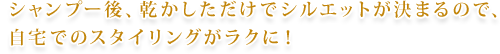 シャンプーご、乾かしただけでシルエットが決まるので、自宅でのスタイリングがラクに！